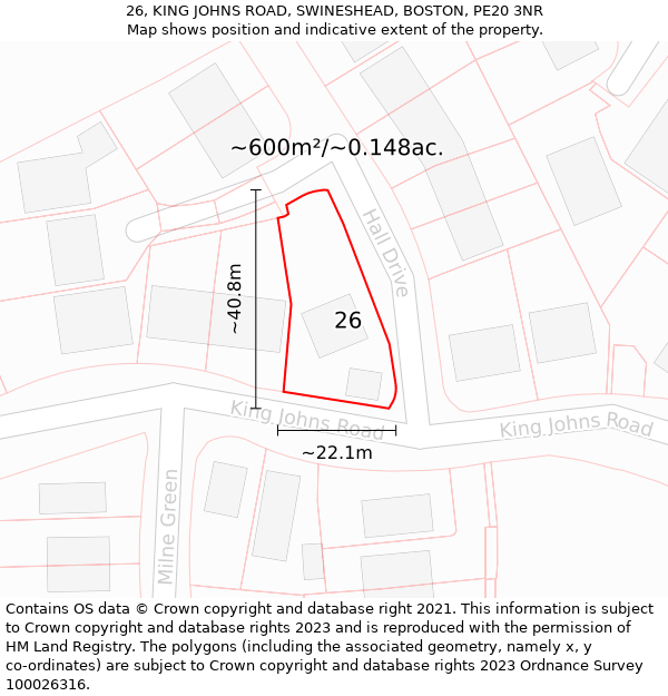 26, KING JOHNS ROAD, SWINESHEAD, BOSTON, PE20 3NR: Plot and title map