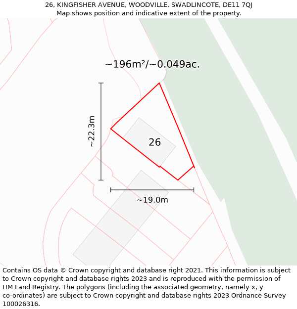 26, KINGFISHER AVENUE, WOODVILLE, SWADLINCOTE, DE11 7QJ: Plot and title map