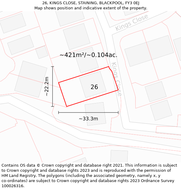 26, KINGS CLOSE, STAINING, BLACKPOOL, FY3 0EJ: Plot and title map