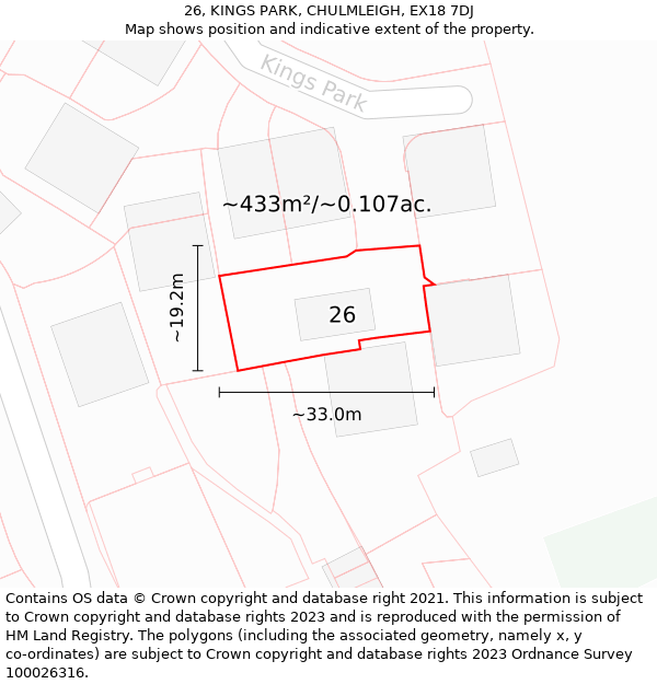 26, KINGS PARK, CHULMLEIGH, EX18 7DJ: Plot and title map