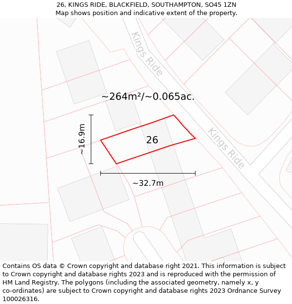 26, KINGS RIDE, BLACKFIELD, SOUTHAMPTON, SO45 1ZN: Plot and title map