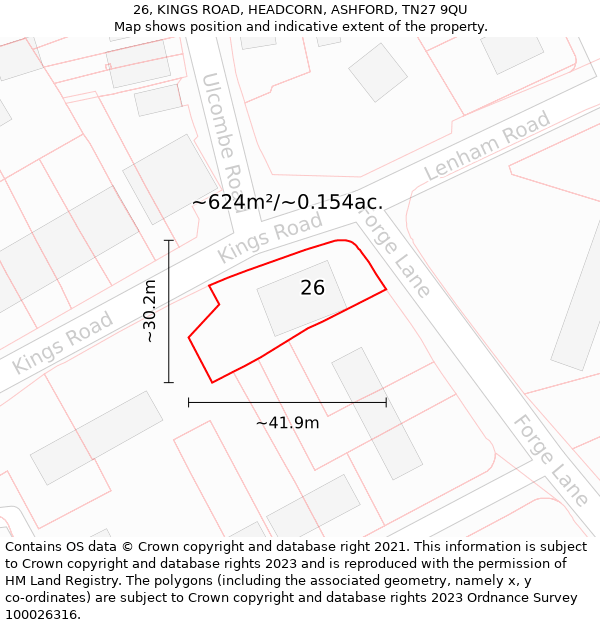 26, KINGS ROAD, HEADCORN, ASHFORD, TN27 9QU: Plot and title map