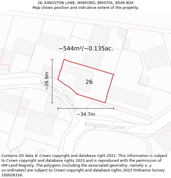 26, KINGSTON LANE, WINFORD, BRISTOL, BS40 8DA: Plot and title map