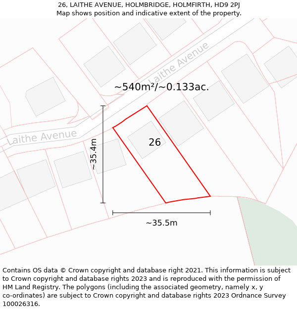 26, LAITHE AVENUE, HOLMBRIDGE, HOLMFIRTH, HD9 2PJ: Plot and title map