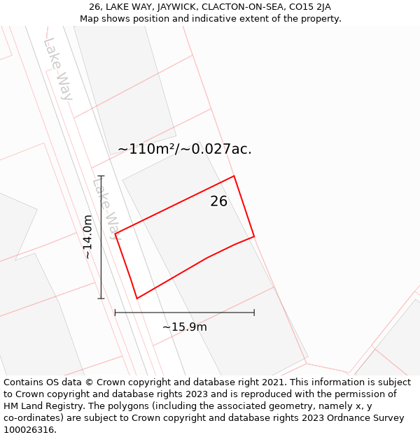 26, LAKE WAY, JAYWICK, CLACTON-ON-SEA, CO15 2JA: Plot and title map