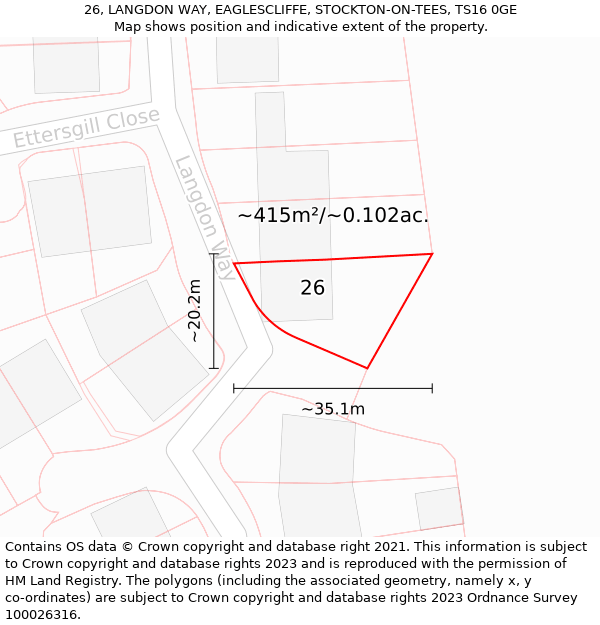 26, LANGDON WAY, EAGLESCLIFFE, STOCKTON-ON-TEES, TS16 0GE: Plot and title map