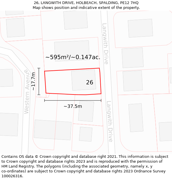 26, LANGWITH DRIVE, HOLBEACH, SPALDING, PE12 7HQ: Plot and title map