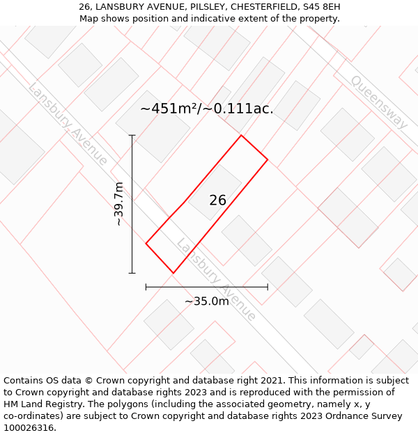 26, LANSBURY AVENUE, PILSLEY, CHESTERFIELD, S45 8EH: Plot and title map