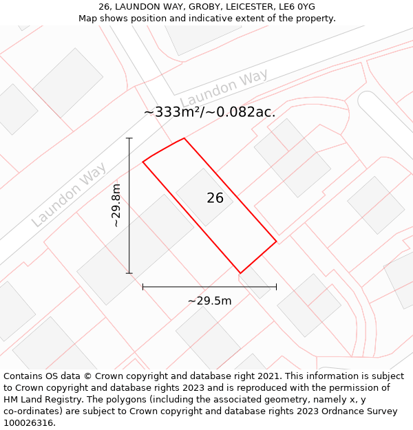 26, LAUNDON WAY, GROBY, LEICESTER, LE6 0YG: Plot and title map