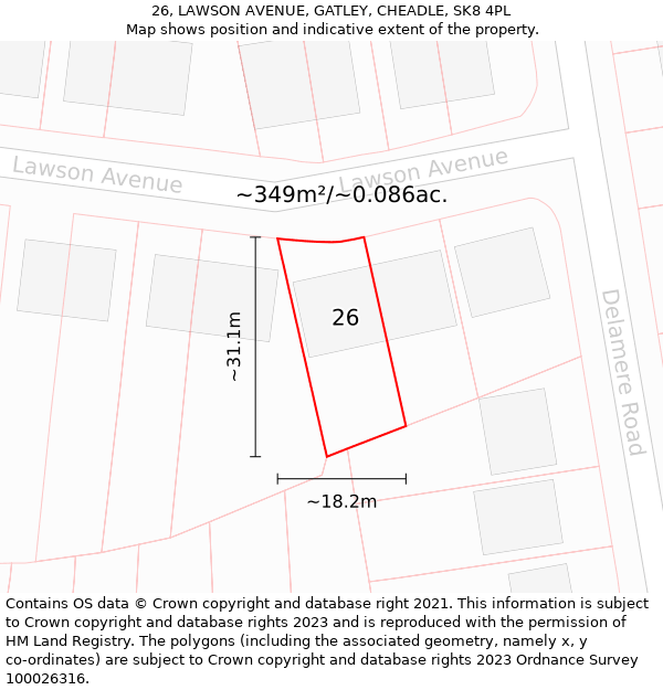 26, LAWSON AVENUE, GATLEY, CHEADLE, SK8 4PL: Plot and title map