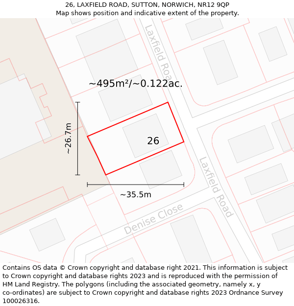 26, LAXFIELD ROAD, SUTTON, NORWICH, NR12 9QP: Plot and title map