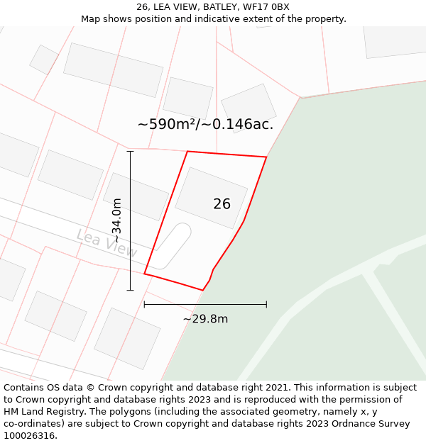 26, LEA VIEW, BATLEY, WF17 0BX: Plot and title map