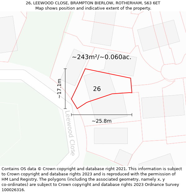 26, LEEWOOD CLOSE, BRAMPTON BIERLOW, ROTHERHAM, S63 6ET: Plot and title map