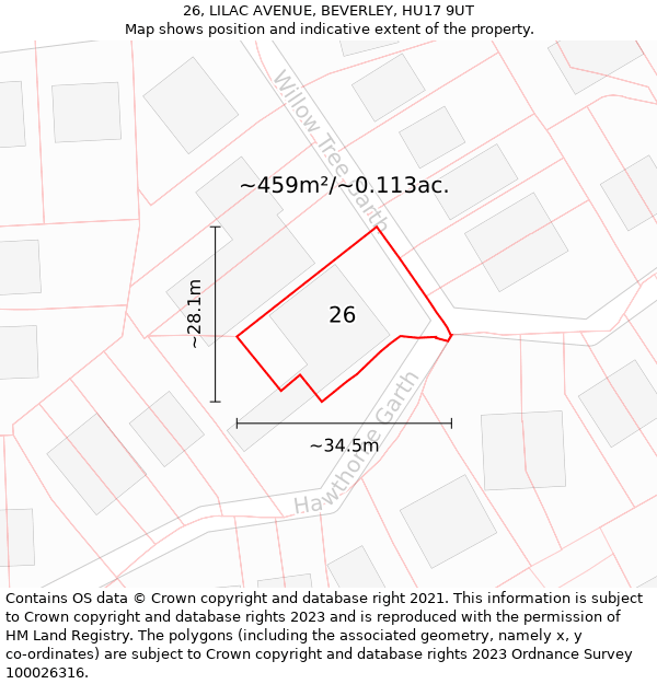 26, LILAC AVENUE, BEVERLEY, HU17 9UT: Plot and title map