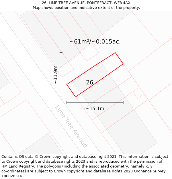 26, LIME TREE AVENUE, PONTEFRACT, WF8 4AX: Plot and title map