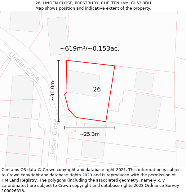 26, LINDEN CLOSE, PRESTBURY, CHELTENHAM, GL52 3DU: Plot and title map