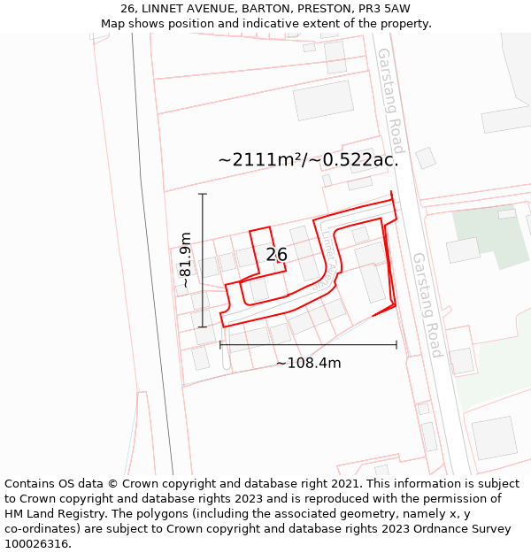 26, LINNET AVENUE, BARTON, PRESTON, PR3 5AW: Plot and title map