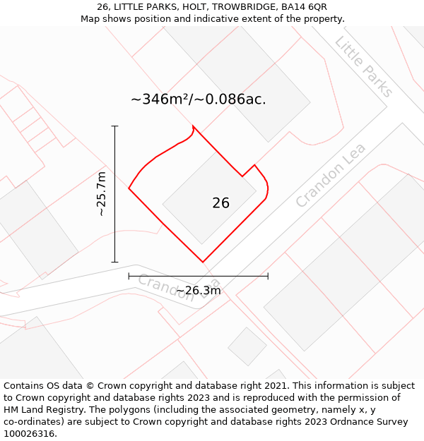 26, LITTLE PARKS, HOLT, TROWBRIDGE, BA14 6QR: Plot and title map