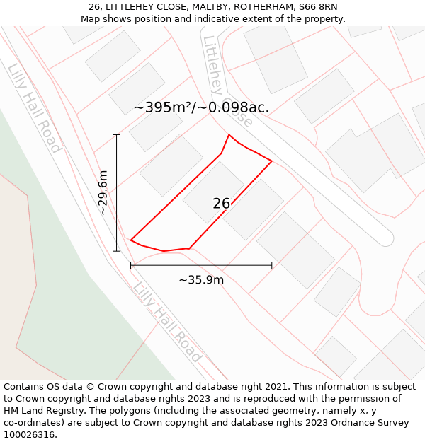 26, LITTLEHEY CLOSE, MALTBY, ROTHERHAM, S66 8RN: Plot and title map