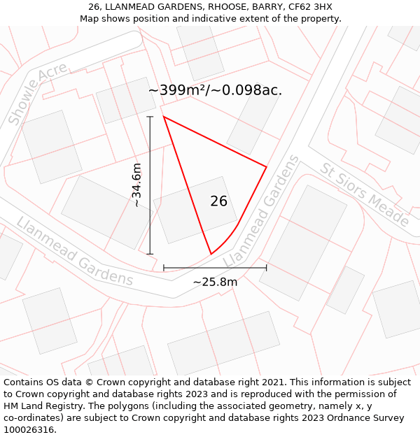 26, LLANMEAD GARDENS, RHOOSE, BARRY, CF62 3HX: Plot and title map