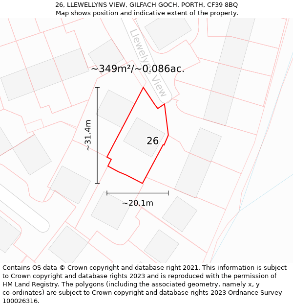26, LLEWELLYNS VIEW, GILFACH GOCH, PORTH, CF39 8BQ: Plot and title map