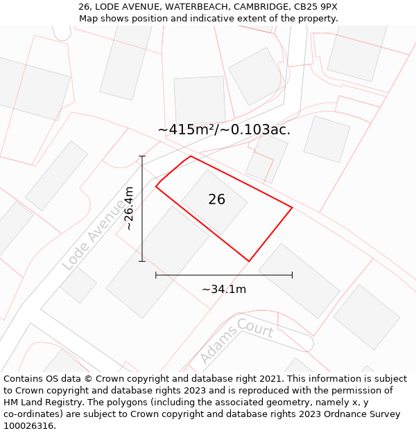 26, LODE AVENUE, WATERBEACH, CAMBRIDGE, CB25 9PX: Plot and title map