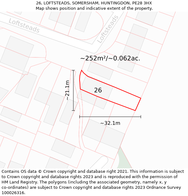 26, LOFTSTEADS, SOMERSHAM, HUNTINGDON, PE28 3HX: Plot and title map