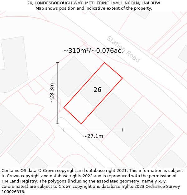 26, LONDESBOROUGH WAY, METHERINGHAM, LINCOLN, LN4 3HW: Plot and title map