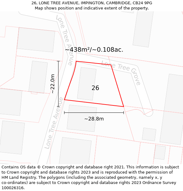 26, LONE TREE AVENUE, IMPINGTON, CAMBRIDGE, CB24 9PG: Plot and title map