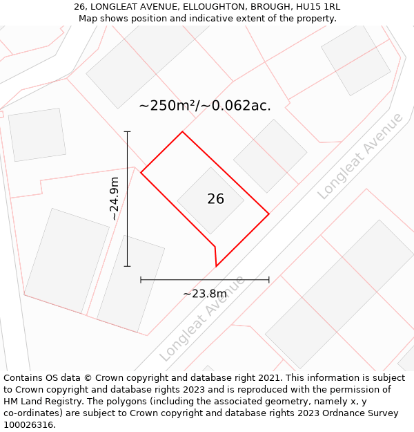 26, LONGLEAT AVENUE, ELLOUGHTON, BROUGH, HU15 1RL: Plot and title map