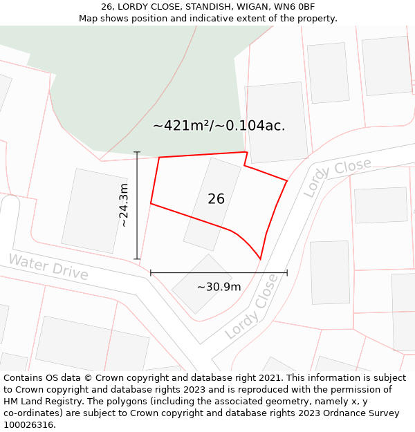 26, LORDY CLOSE, STANDISH, WIGAN, WN6 0BF: Plot and title map