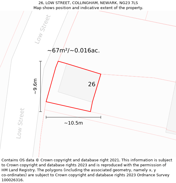 26, LOW STREET, COLLINGHAM, NEWARK, NG23 7LS: Plot and title map
