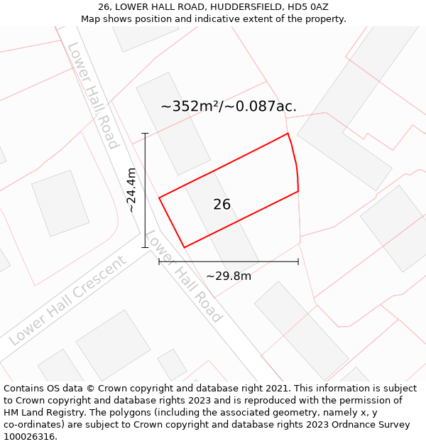 26, LOWER HALL ROAD, HUDDERSFIELD, HD5 0AZ: Plot and title map