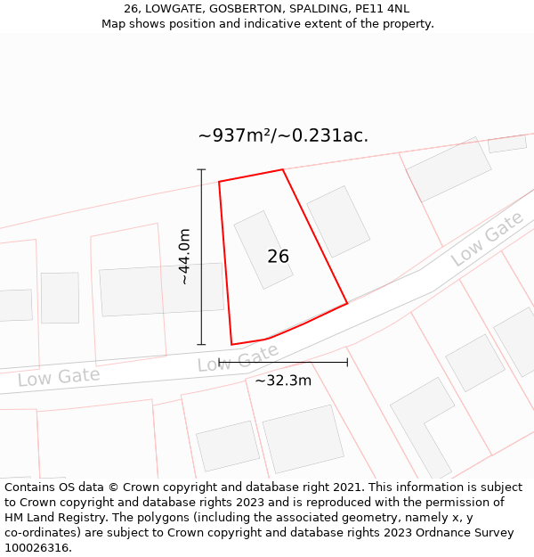 26, LOWGATE, GOSBERTON, SPALDING, PE11 4NL: Plot and title map