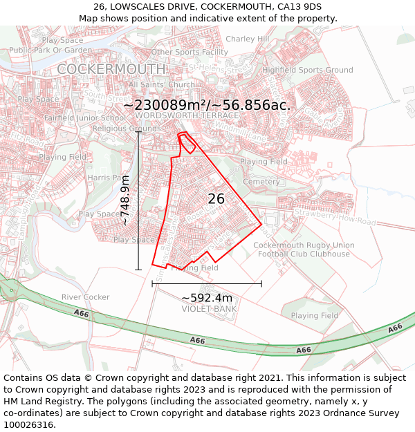 26, LOWSCALES DRIVE, COCKERMOUTH, CA13 9DS: Plot and title map