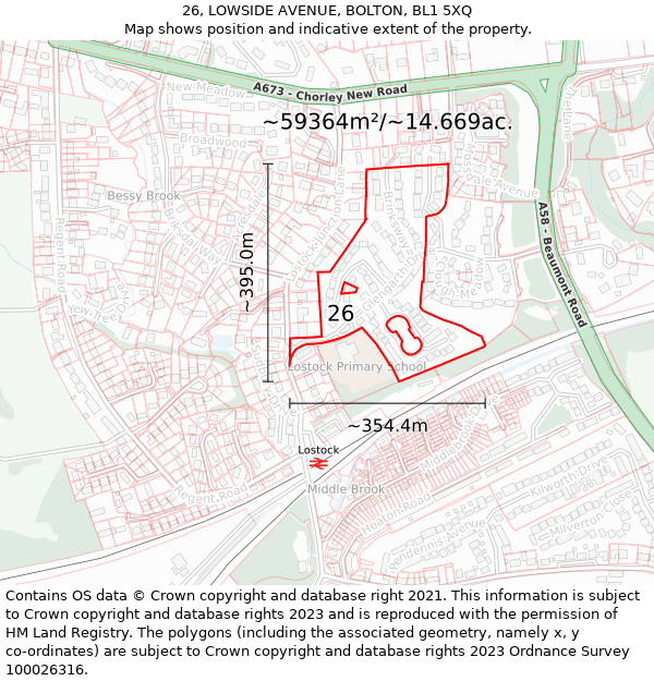 26, LOWSIDE AVENUE, BOLTON, BL1 5XQ: Plot and title map