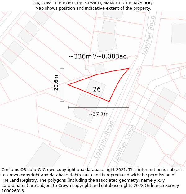 26, LOWTHER ROAD, PRESTWICH, MANCHESTER, M25 9QQ: Plot and title map