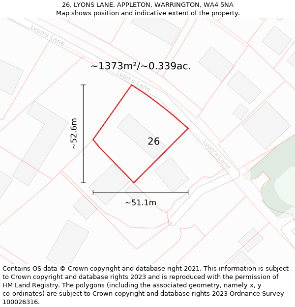 26, LYONS LANE, APPLETON, WARRINGTON, WA4 5NA: Plot and title map