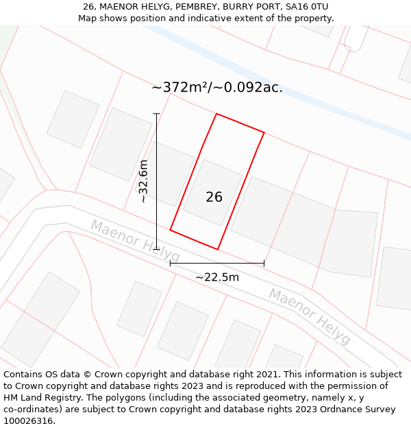 26, MAENOR HELYG, PEMBREY, BURRY PORT, SA16 0TU: Plot and title map