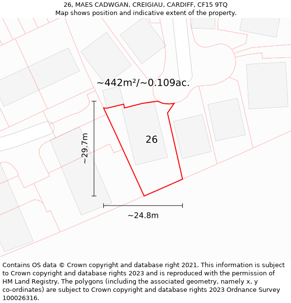 26, MAES CADWGAN, CREIGIAU, CARDIFF, CF15 9TQ: Plot and title map