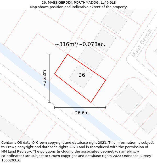 26, MAES GERDDI, PORTHMADOG, LL49 9LE: Plot and title map