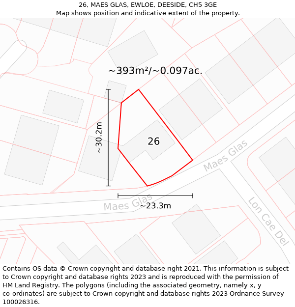 26, MAES GLAS, EWLOE, DEESIDE, CH5 3GE: Plot and title map