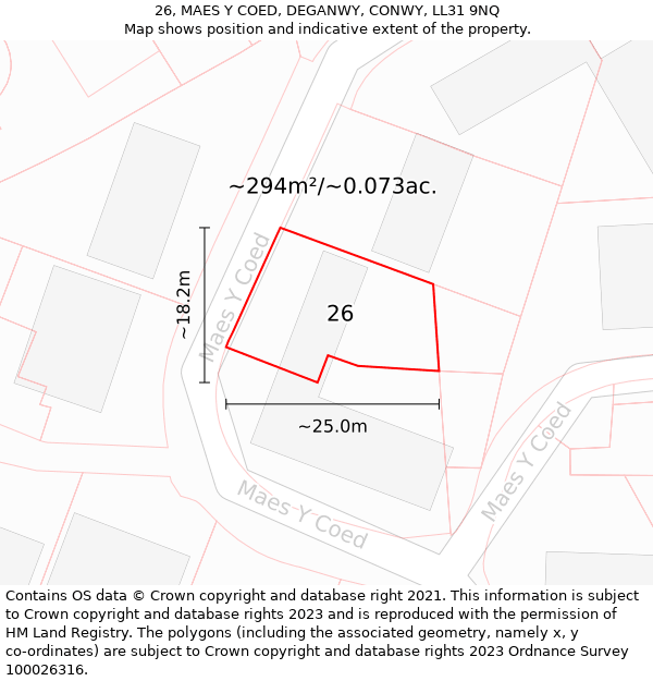 26, MAES Y COED, DEGANWY, CONWY, LL31 9NQ: Plot and title map