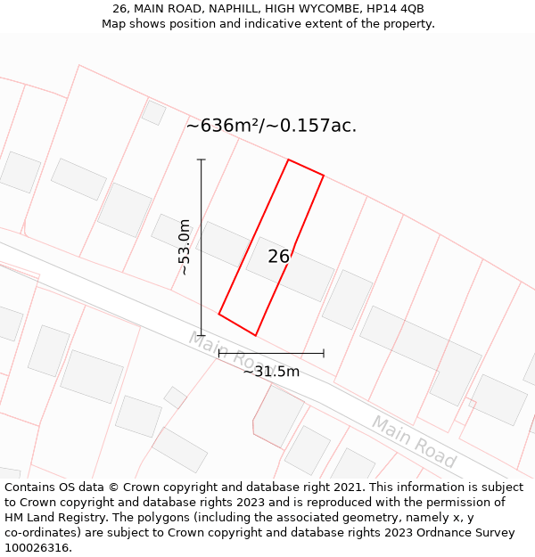 26, MAIN ROAD, NAPHILL, HIGH WYCOMBE, HP14 4QB: Plot and title map