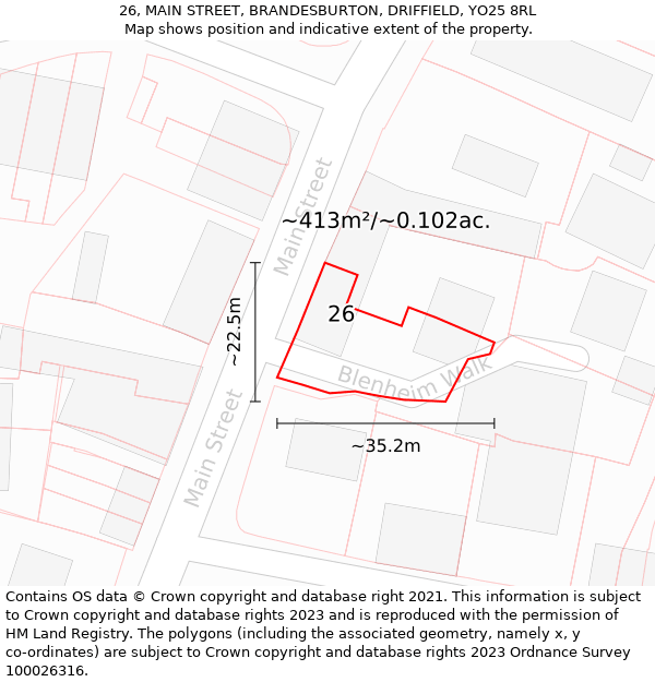 26, MAIN STREET, BRANDESBURTON, DRIFFIELD, YO25 8RL: Plot and title map