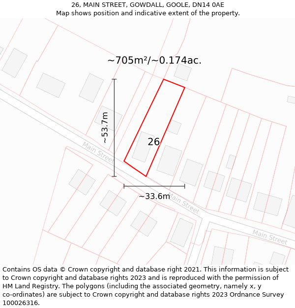 26, MAIN STREET, GOWDALL, GOOLE, DN14 0AE: Plot and title map