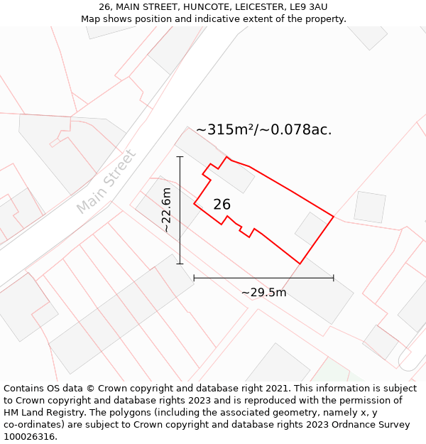 26, MAIN STREET, HUNCOTE, LEICESTER, LE9 3AU: Plot and title map