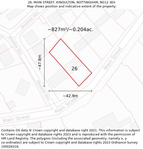 26, MAIN STREET, KINOULTON, NOTTINGHAM, NG12 3EA: Plot and title map