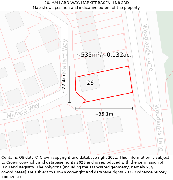 26, MALLARD WAY, MARKET RASEN, LN8 3RD: Plot and title map