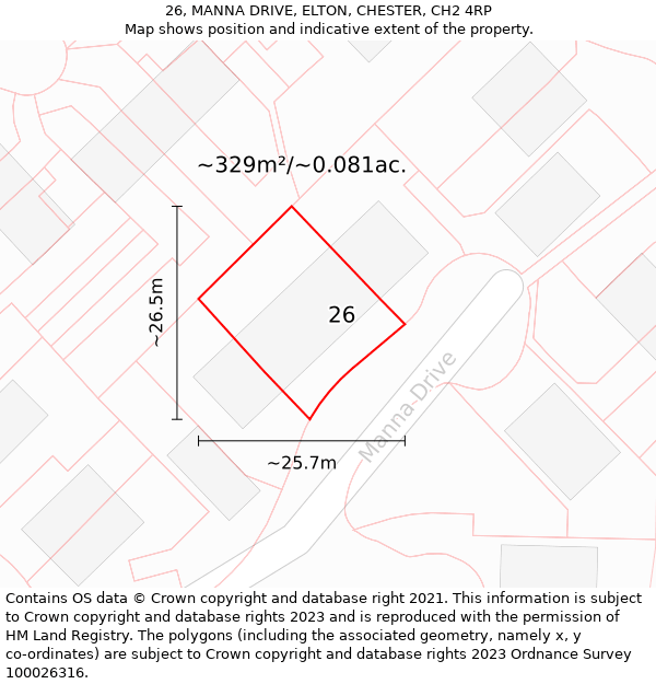 26, MANNA DRIVE, ELTON, CHESTER, CH2 4RP: Plot and title map